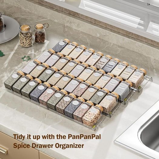 PanPanPal Spice Rack for Drawer 8-Pack Expandable Clear Tiered Organiser - Brand New