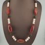 Vintage African Carnelian Statement Necklace with Genuine Pearls & Green Jade Beads Image 2