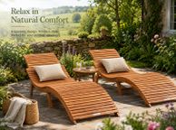main image for ad Set of 2 Foldable Wooden Sun Loungers FSC Acacia Garden Reclining Chairs with Ergonomic Design