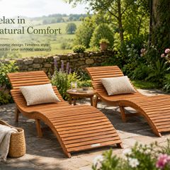Set of 2 Foldable Wooden Sun Loungers FSC Acacia Garden Reclining Chairs with Ergonomic Design