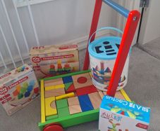 Wooden Toy Bundle: Blocks, Shape Sorter, Stacking Toys & Walker