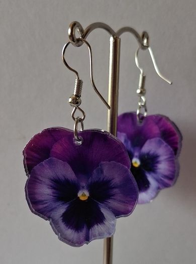 Purple Angel Floral Pansy Earrings