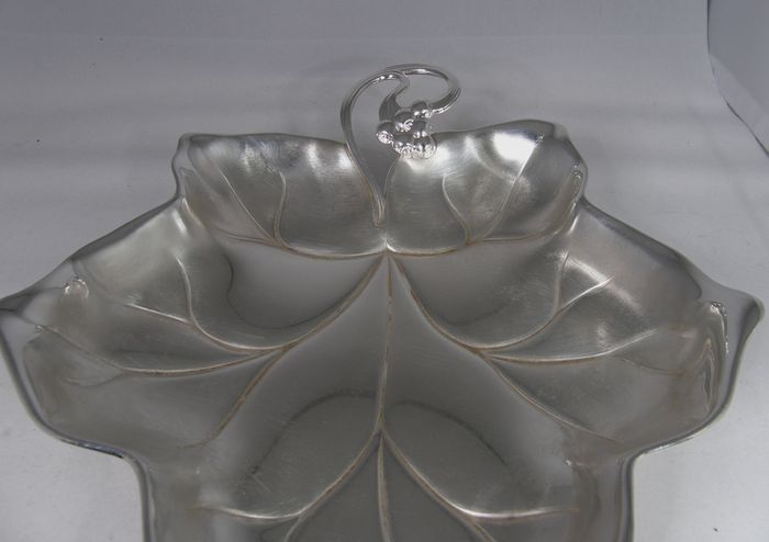 Vintage WMF Silver Plated Grape Vine Leaf Dish, Germany, 9.5 inches Footed Serving Bowl