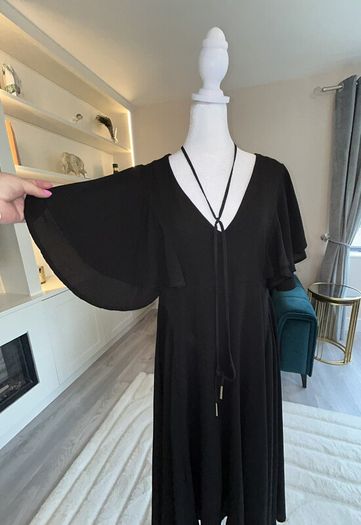 Ladies Midi Black Chiffon Dress with Flutter Sleeves from Boohoo