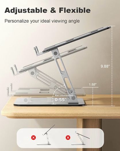 Laptop Stand for Desk, Dual-Bar Support&Height Adjustable Laptop Riser Cookbook Holder, Ventilated Portable & Foldable Computer Stand, Compatible with MacBook