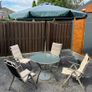 Garden Table with 4 recliner arm chairs with cushions & parasol Image 2