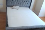 As New - Magnificent Very Solid Grey Suede Fabric King Size Bed Frame