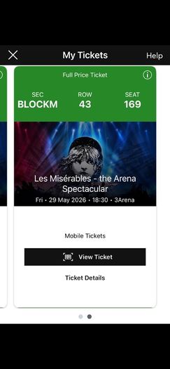 X2 tickets, Les Miserables, Fri 29 May, 3 Arena