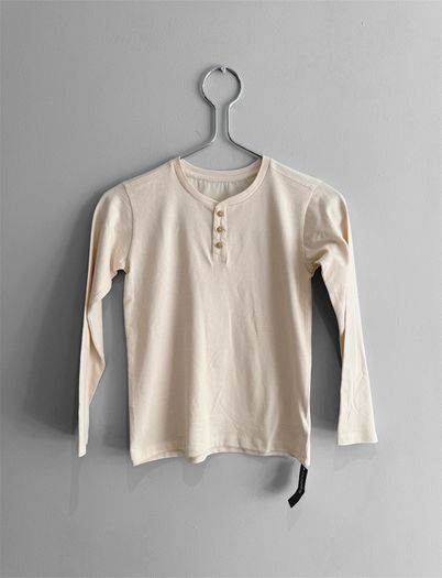 New Dunnes Stores Cream Ribbed Henley Long Sleeve Top