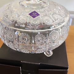 Bohemia Crystal Bonbonniere with Cover and Legs -Hand Cut -