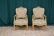 Pair of Rococo-Style Giltwood Armchairs