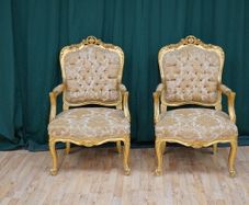 Pair of Rococo-Style Giltwood Armchairs