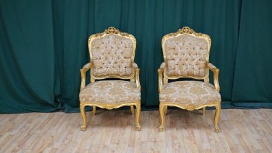 Pair of Rococo-Style Giltwood Armchairs