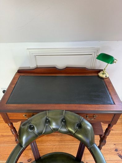 Beautiful Writing Desk and Green Chesterfield Captains Chair