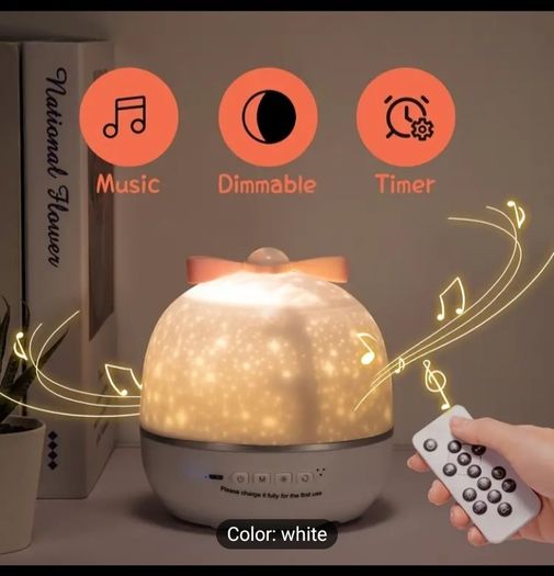 Remote Night Light Projector & Room Decor, 15 Films, 15 White Noises/Lullabies Moon Star Projector Night Light, USB Rechargeable Night Light Projector, Portable Sound Machine Star Light Projector Lamp, Kawaii Gift Halloween, Christmas Gift