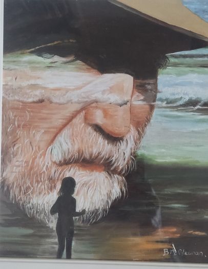 Original Framed Oil Painting - Old Man and the Sea/Renaissance