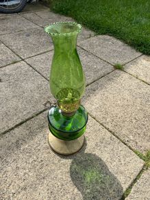 Vintage Green Glass Oil Lamp Brand New