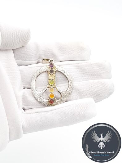 Vintage 925 Silver & Natural Gemstones Multicolor Chakra Pendant