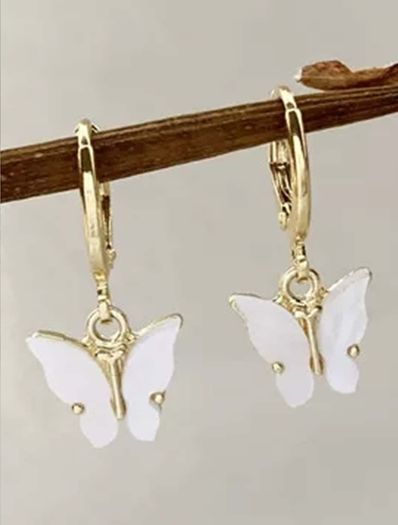 Butterfly Hoop Earrings Delicate Mother-of-Pearl Dangles
