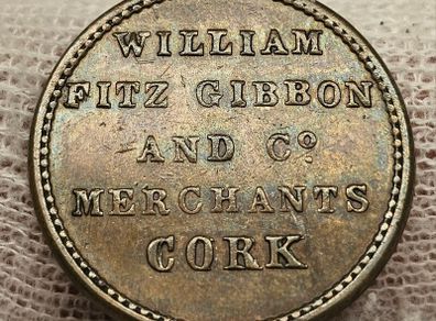 Ireland 19th Century William Fitz Ribbon and Co. Merchants Cork Farthing Beautiful Condition!