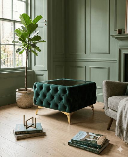 Velvet coffee table with glass