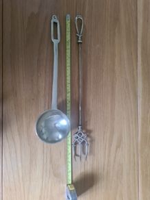 antique brass toasting fork and ladle