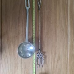 antique brass toasting fork and ladle