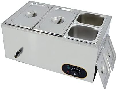 1500W Food Warmer Stainless Steel Steam Table Temperature Control for Catering and Restaurant, GN 1/3x2, 1/6x2 Pans with Lids
