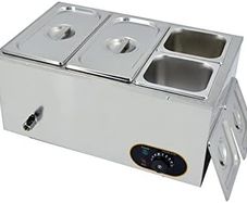 1500W Food Warmer Stainless Steel Steam Table Temperature Control for Catering and Restaurant, GN 1/3x2, 1/6x2 Pans with Lids
