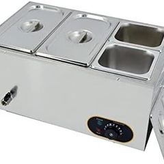 1500W Food Warmer Stainless Steel Steam Table Temperature Control for Catering and Restaurant, GN 1/3x2, 1/6x2 Pans with Lids