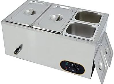 1500W Food Warmer Stainless Steel Steam Table Temperature Control for Catering and Restaurant, GN 1/3x2, 1/6x2 Pans with Lids