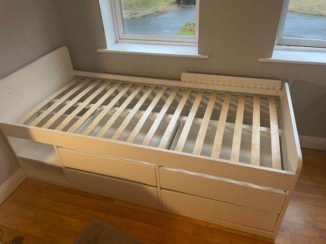 Ikea SLAKT Single white bed with storage