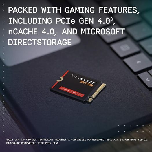WD_BLACK SN770M 2TB SSD, Speeds up to 5150 MB/s, M.2 2230 for Handheld Gaming Devices and compatible laptops, PCIe Gen 4.0, TLC 3D NAND, Great for Asus ROG Ally, Steam Deck, Microsoft Surface - Boxed