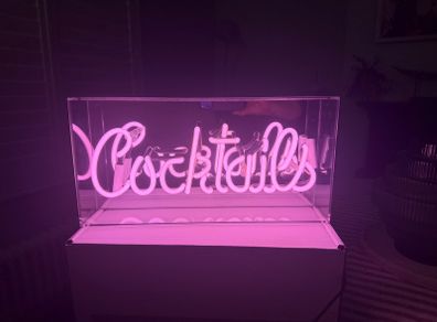 Neon LED pink 'Cocktails' acrylic box light