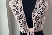 Jensen Woman pink pearl crochet tie front top cardigan sleeveless size medium
