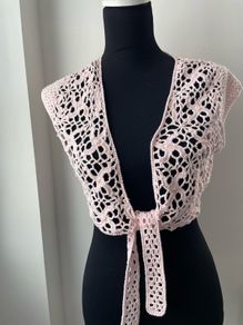 Jensen Woman pink pearl crochet tie front top cardigan sleeveless size medium
