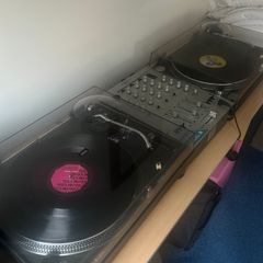 Technics 12/10s and mixer and 150 vinyl records