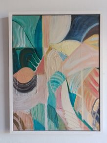 85cm Large Original Abstract Painting Framed Original Painting Retro Eclectic Boho Eclectic Vintage Art Nouveau Miama Beach Style