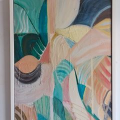85cm Large Original Abstract Painting Framed Original Painting Retro Eclectic Boho Eclectic Vintage Art Nouveau Miama Beach Style