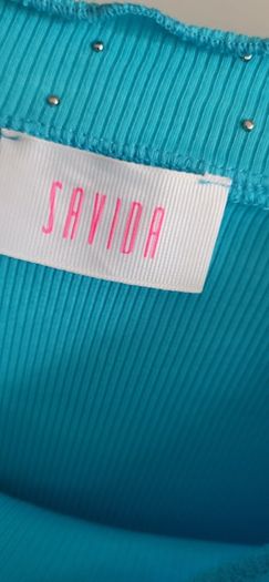 SAVIDA blue pearl neck top Sz XL (Fit 14-16UK)