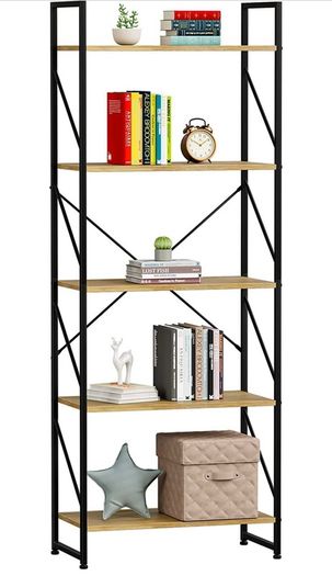 Bookcase 5 Tiers, Floor Standing Book Shelf, Wooden Shelf and Metal Frame Book Rack, Display Storage Rack Shelving Units for Living Room, Home Office - Rustic Brown Bookshelf MULTIPLE COLOURS AVAILABLE (FREE POSTAGE)