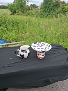 Cow ceramic water jug and fruit bowl postage possible
