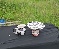 Cow ceramic water jug and fruit bowl postage possible