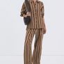 Fab Mango (Zara Group) Brown and White Striped Co Ord Shirt XL and Trousers L Image 6