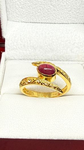 African Ruby Gold Plated Bypass Ring