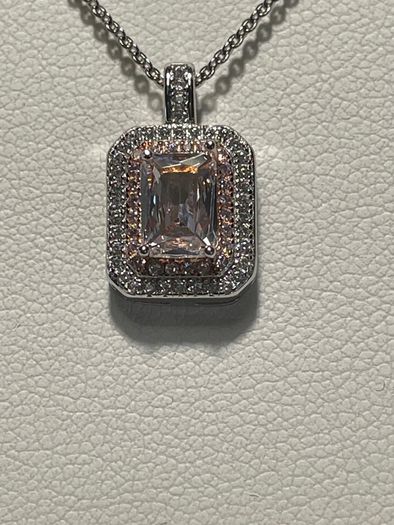 Sterling silver Jewellery set Pendant and earrings White & Pink Cubic Zirconia in Two Tone