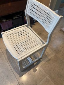 Rattan kitchen chair. Solid wood. Painted grey.