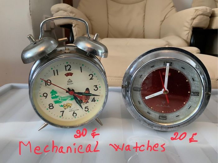 Clock, figures, Display Cabinet