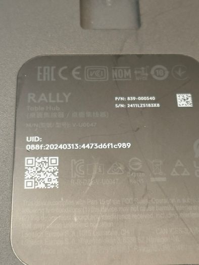 Logitech Rally V-U0047 Table Conferencing Hub - No Cables No Power Supply