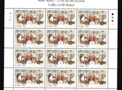 2008 Ireland Irish Music 82c Tulla Ceili Band Commemorative Stamp Sheetlet Plate 1B1B1B1B Mint Never Hinged (MNH)